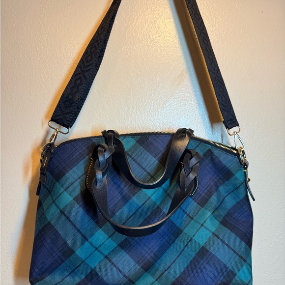 Dooney & Bourke Navy and Teal Plaid Tote - Picture 11 of 12